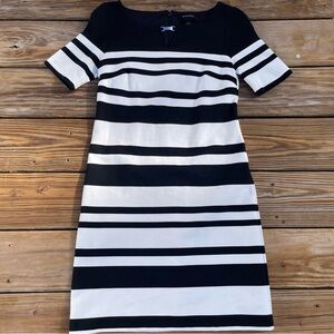 White House Black Market White and Black Short Sleeved Striped Dress